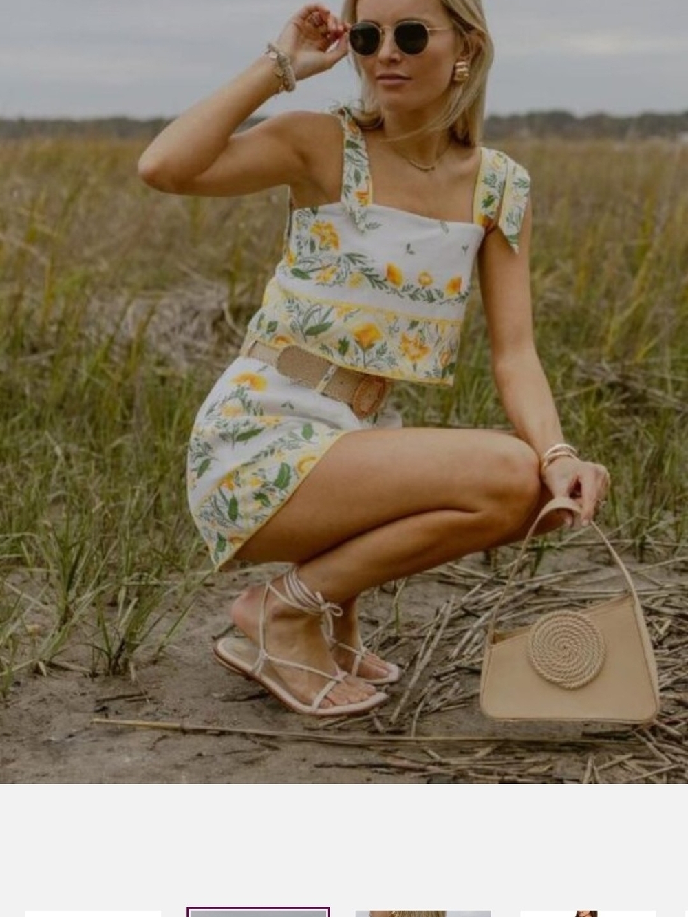Cream Floral Border Print Women's Shorts 2 Pieces Set